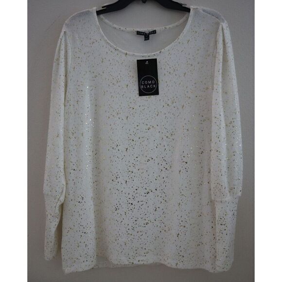 Como Black Women's Sz L Vanilla Ice Gold Speckled Long Sleeve Scoop Neck Top - Picture 1 of 5